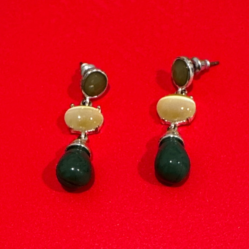 Elegant Silver and Green Drop Earrings